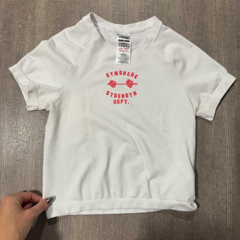 Gymshark White Short Sleeve Tee with Pink Logo